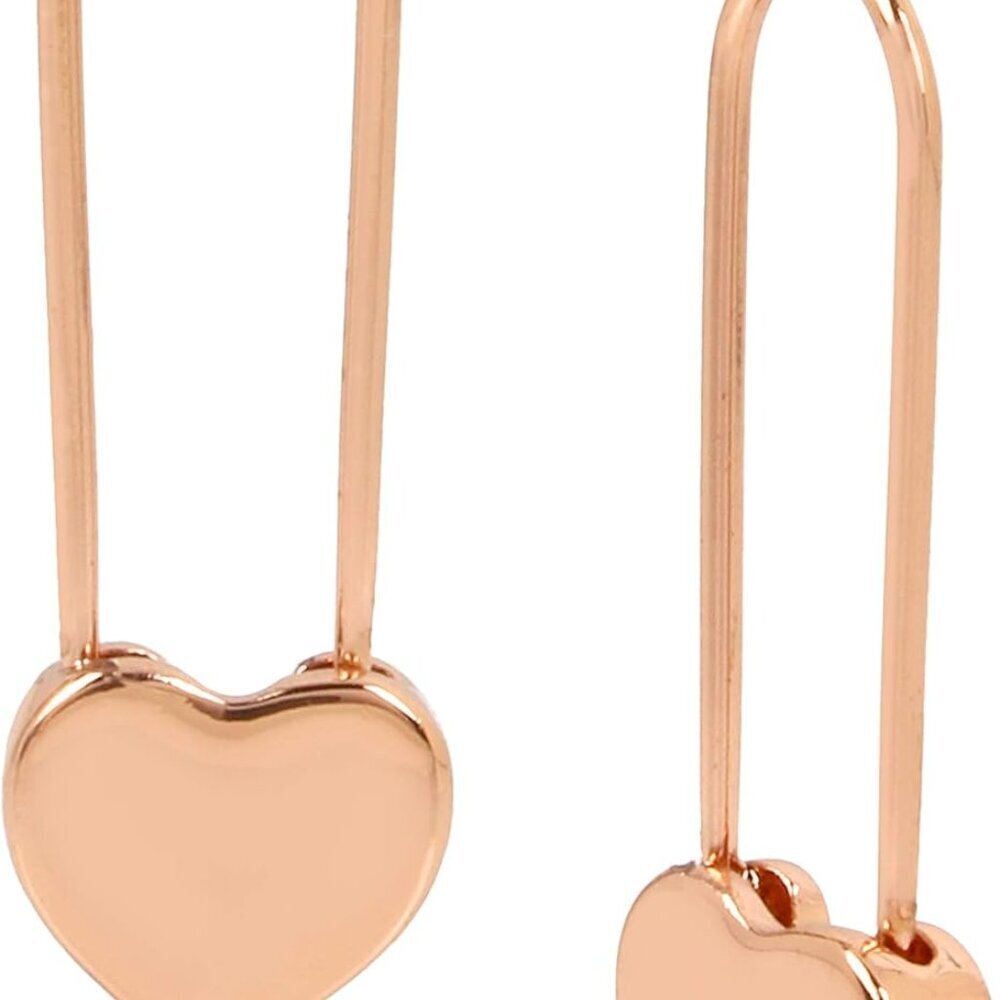 Rose Gold Heart Safety Pin Earrings